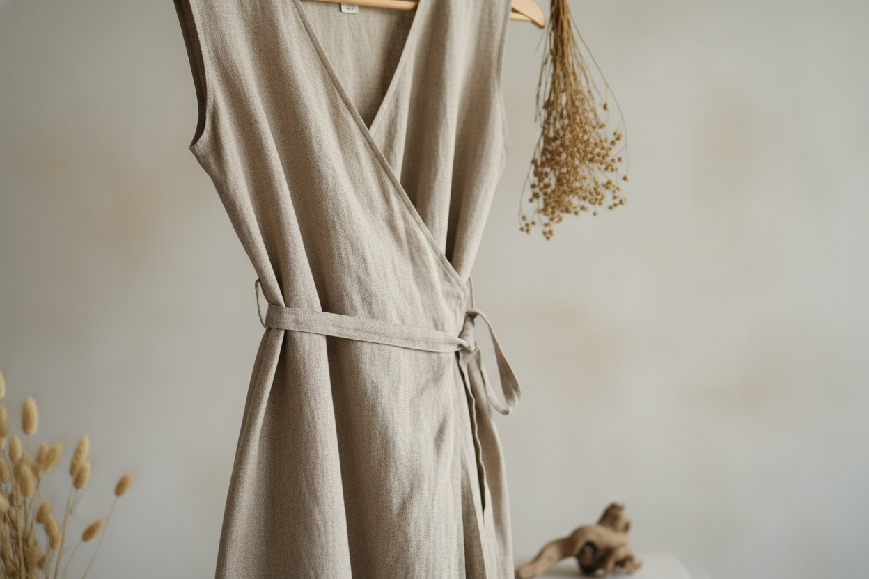 Robe portefeuille en lin made in France